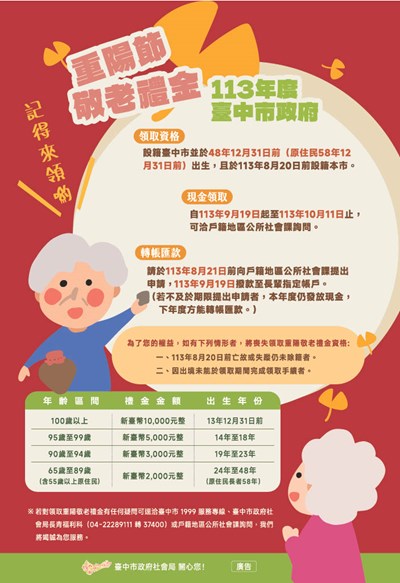 113年度重陽敬老禮金宣傳海報